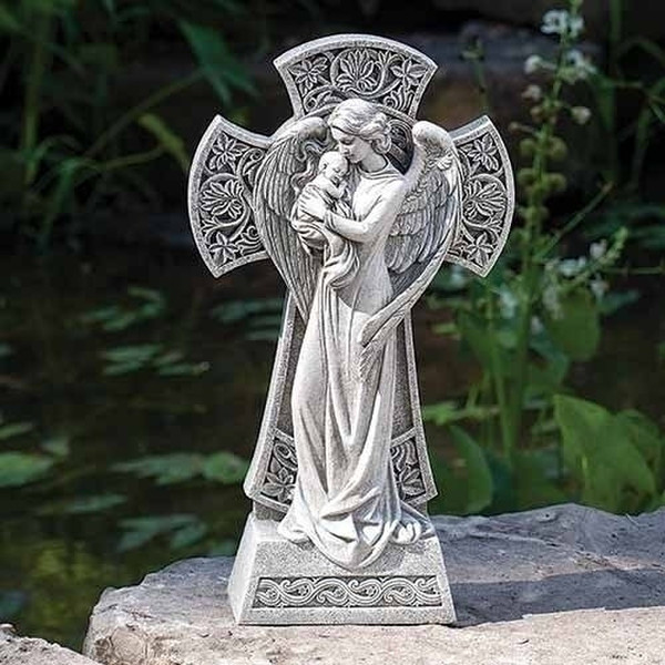 Angel with Baby Cross Garden Statue